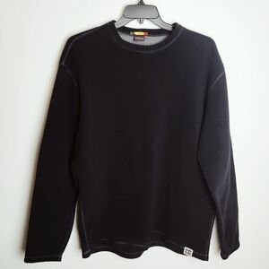 Hot Chillys Men's Black Fleece Contrast Stitch Crewneck ThermalSweatshirt, Sz L